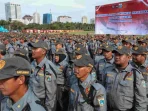 Apel Satgas Linmas DKI Jakarta di Monas.