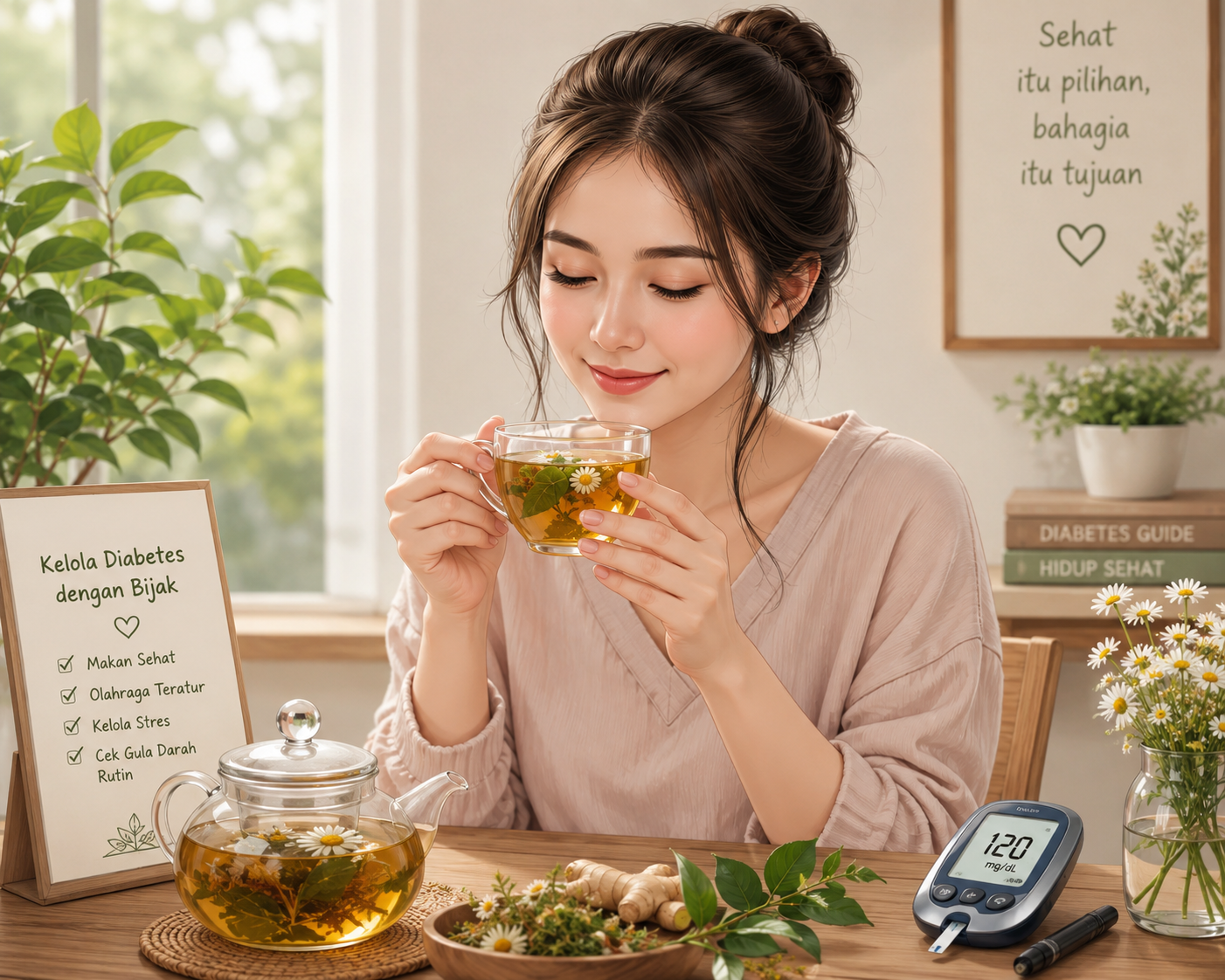 Ilustrasi Penderita Diabetes Sedang Minum Teh Herbal.